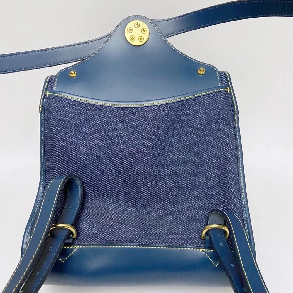 Vintage Dooney & Bourke Blue Denim Leather Backpack - Picture 6 of 11